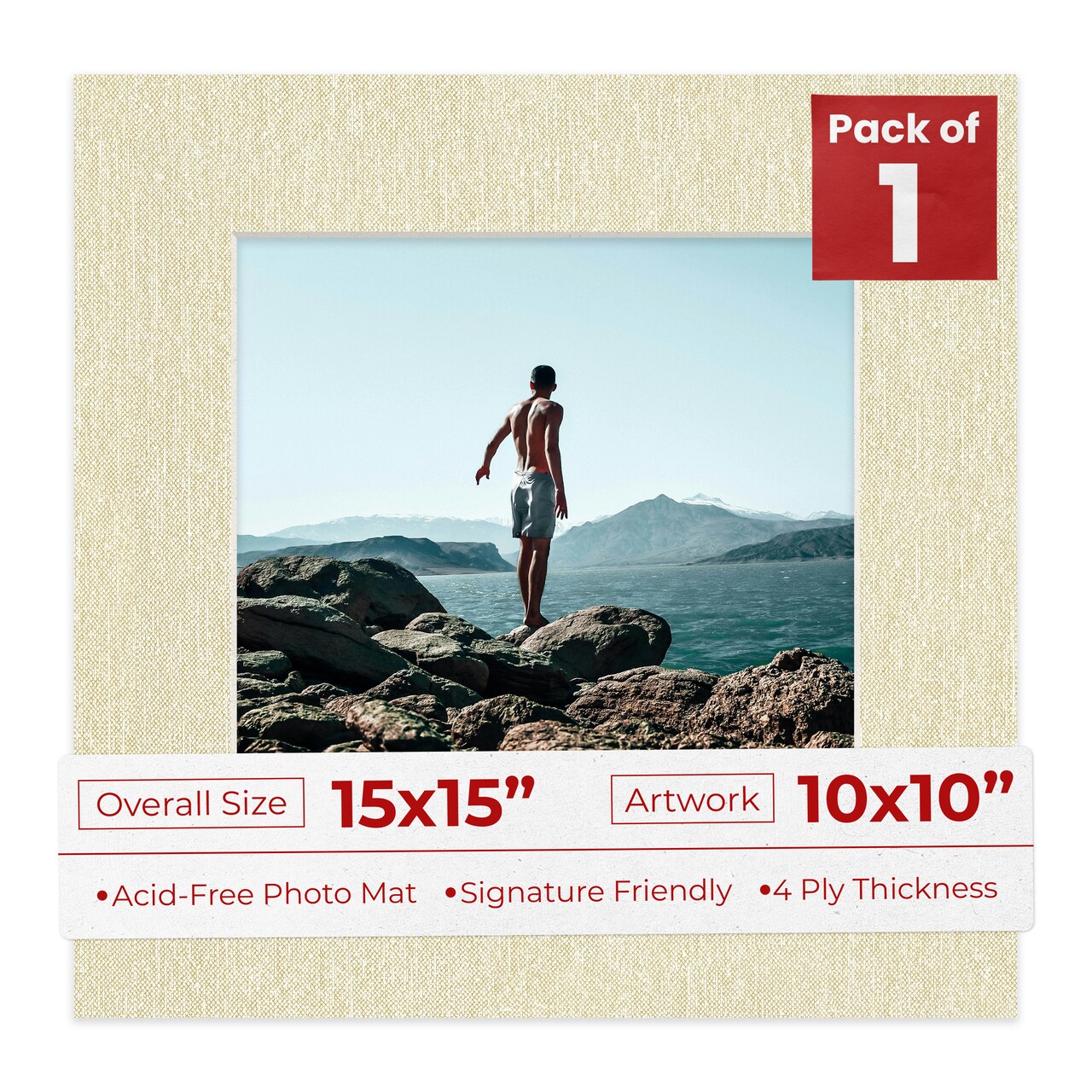 Off White Canvas Mat Board for 15x15 Frames - Fits 10x10 Photos
